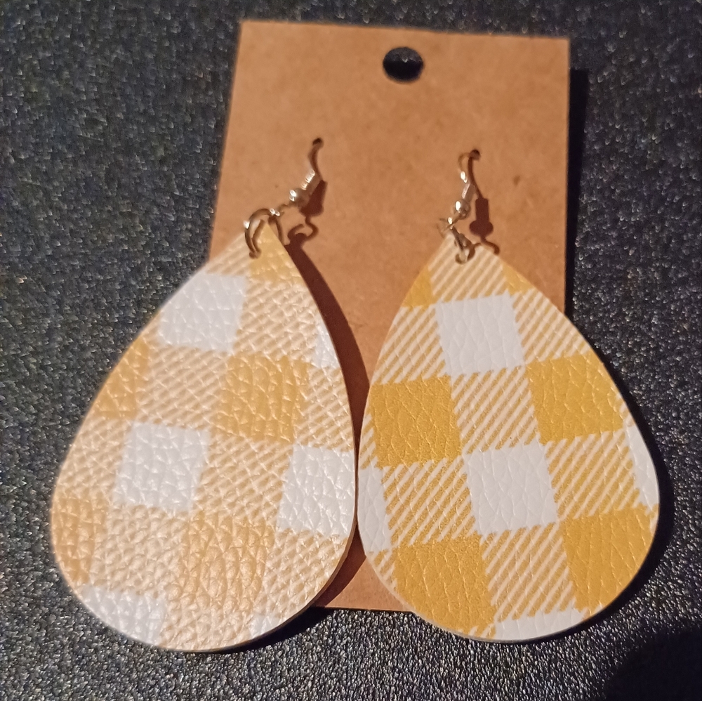 plaid leather earrings